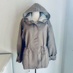 Tan Hooded Cinch Waist Jacket Trench Coat, Size X-Large (Juniors),